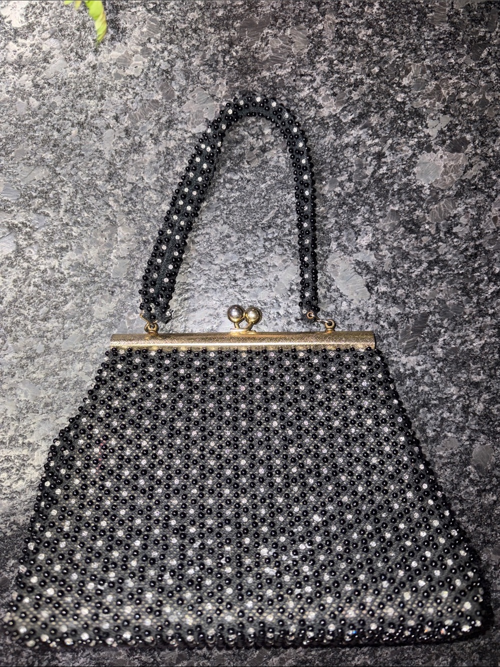 Vintage Black Beaded Evening Handbag - Unbranded